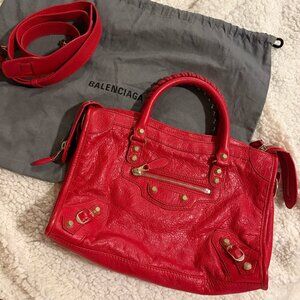 Balenciaga Giant Studs City Bag in Red and Gold size Small
